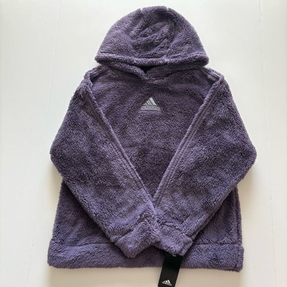 adidas Other - Adidas Girls 3-Stripes Sherpa Hoodie Pullover Large (14) NWT